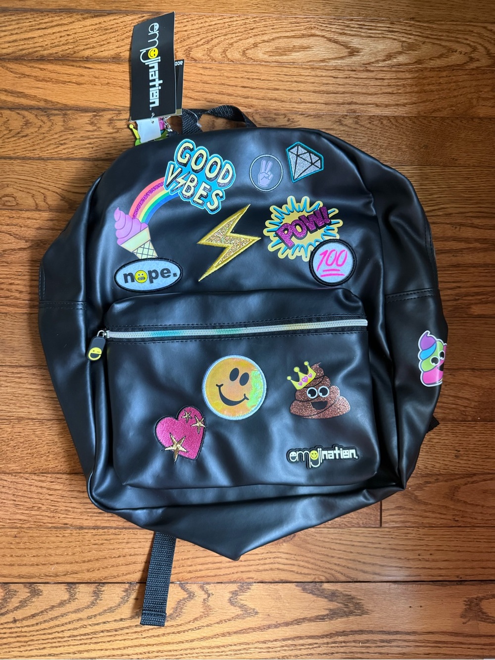 Kids Black Patch Backpack - Good Vibes